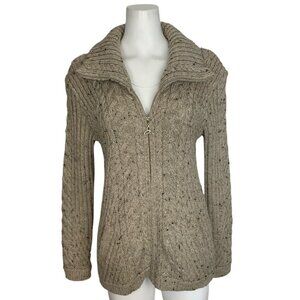 Aran Mor Merino Wool Flecked Cardigan Sweater M Zip Front Ireland
